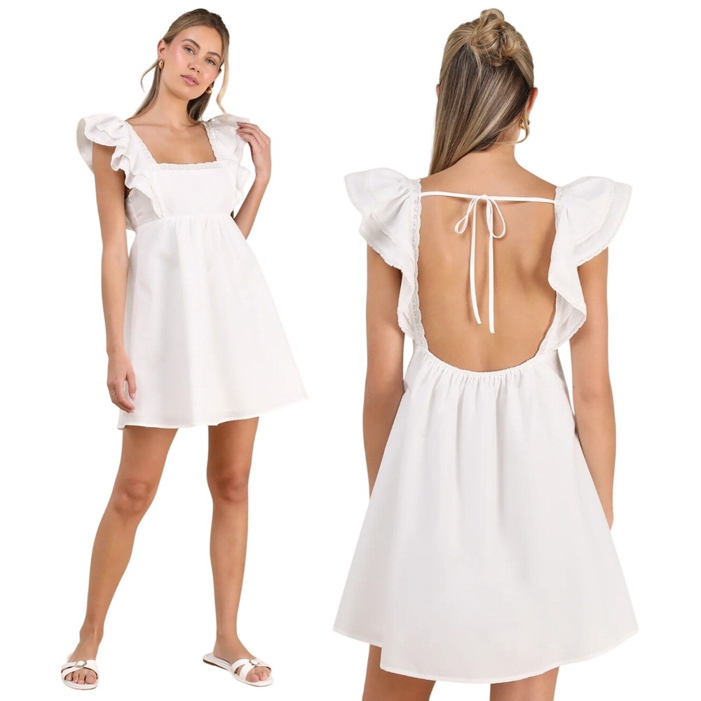 Lulus Marvelous Time White Ruffled Mini Dress XL NWT Coquette Fairycore Babydoll